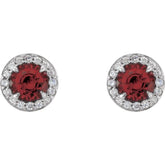 14K White 4.5 mm Natural Mozambique Garnet & 1/6 CTW Natural Diamond Earrings